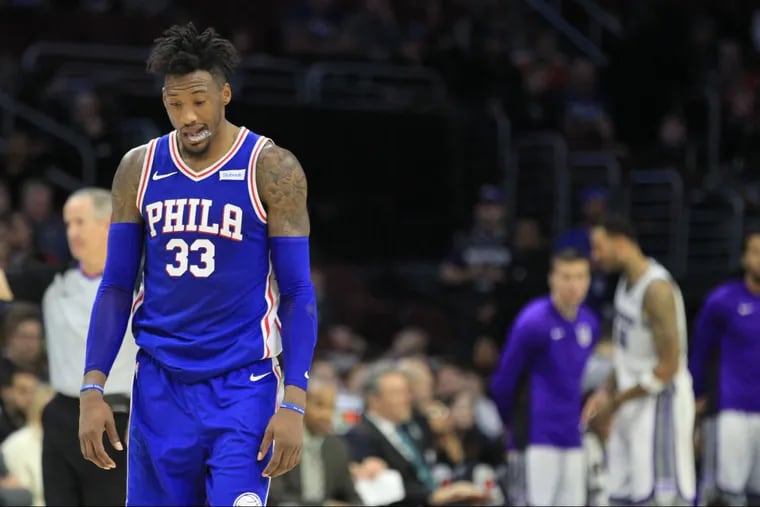 Robert Covington of the Sixers has struggled with his shooting of late.