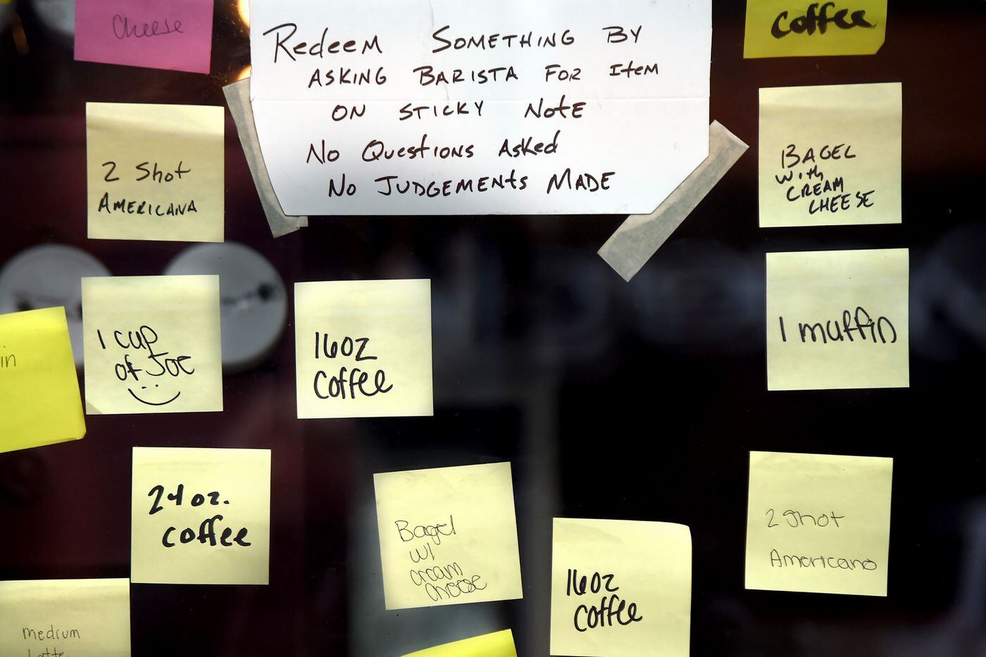 The "Pay It Forward" window at the Treehouse Coffee Shop and Cafe in downtown Audubon, N.J. Mar 25, 2020. 