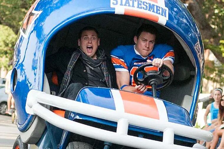 Jonah Hill, left, and Channing Tatum reteam in "Jump Street" a sequel to their 2012 undercover cop action comedy. (Columbia Pictures)