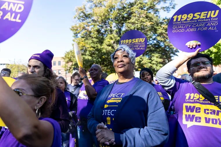 SEIU member Kim Stanford, of West Philadelphia, at an SEIU Rally in Philadelphia in October. SEIU Healthcare Pennsylvania is against the use of noncompete agreements, which some Pennsylvania lawmakers have tried to eliminate for health-care workers.