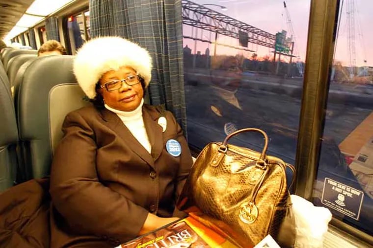 Belinda Smiley rides the Amtrak train to Washington D.C. for the presidential inauguration on Monday, January 21, 2013.  ( Yong Kim / Staff Photographer )