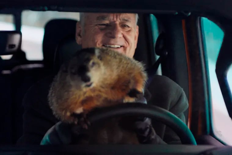 This undated image provided by Jeep shows Bill Murray reprises his role as Phil Connors from the 1993 film “Groundhog Day,” in a scene from the company's 2020 Super Bowl NFL football spot.