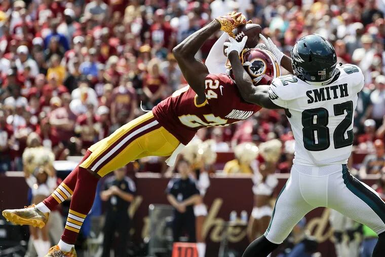 Washington Redskins cornerback Josh Norman in action during last season's game against the Eagles at FedEx Field.
