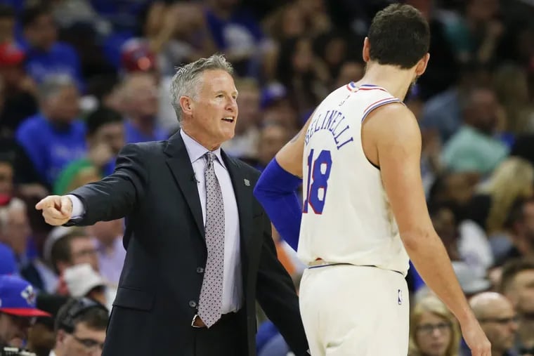 Sixers coach Brett Brown, talking to guard Marco Belinelli, certainly would take another 130-point outing from his team.