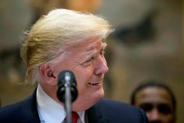 President Donald Trump smiles as he speaks about H. R. 5682, the "First Step Act" in the Roosevelt Room of the White House in Washington, Wednesday, Nov. 14, 2018, which would reform America's prison system.