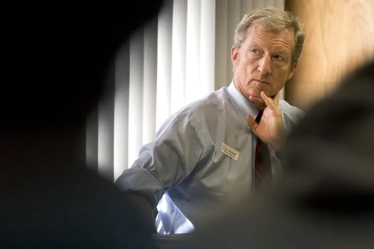 Businessman Tom Steyer listens during an E-Cigarette Education Awareness Forum at McClatchy High School in Sacramento, Calif., on January 20, 2016.