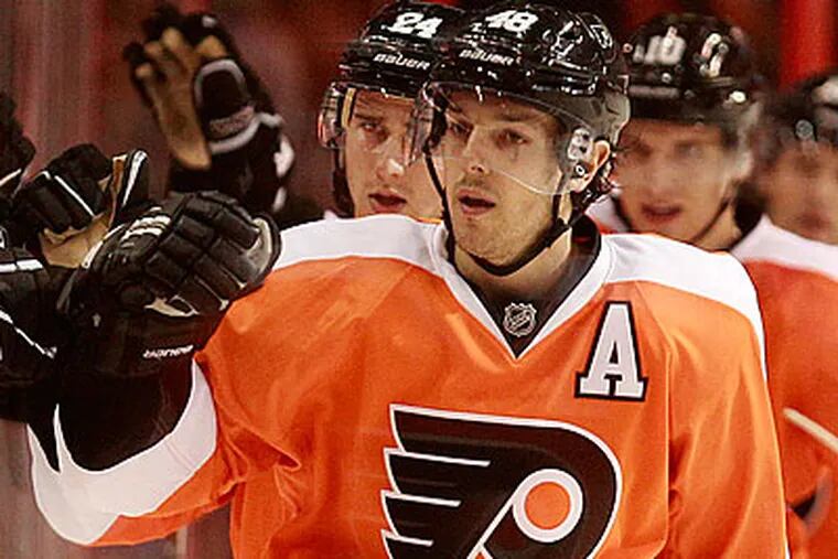 "I'd like to be ready for the playoffs, I just don't know at this point," Danny Briere said Tuesday. (Ron Cortes/Staff file photo)