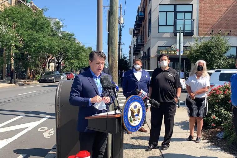 U.S. Rep. Brendan Boyle and other lawmakers met with postal union representatives at Madison War Memorial Park Wednesday.