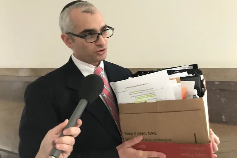 Lawyer Justin Danilewitz on Wednesday, Sept. 26, 2018, in Philadelphia City Hall after arguing before the state Supreme Court for priest names that were redacted in the interim grand jury report to remain redacted.