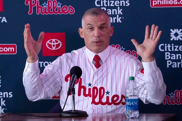 New Phillies manager Joe Girardi talks to reporters during a press conference at Citizens Bank Park on Monday.