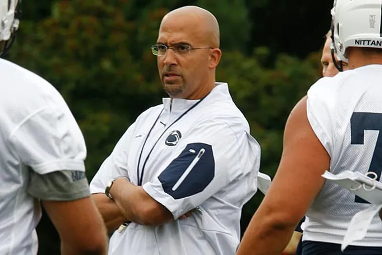 Penn State head coach James Franklin during an NCAA college football practice, Thursday, Aug. 6, 2015, in State College, Pa. (Keith Srakocic/AP)