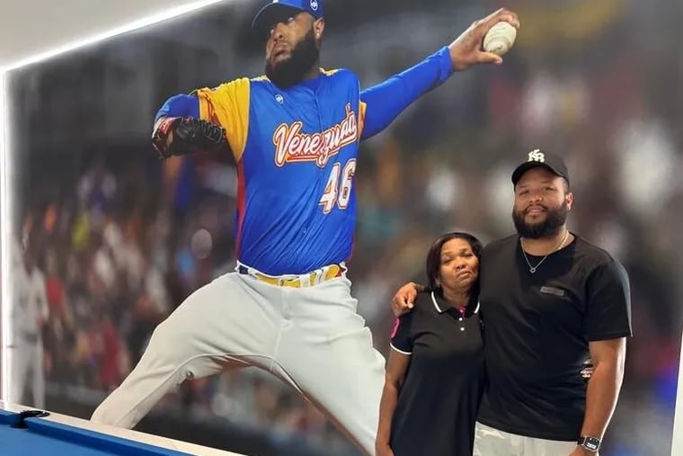 Phillies reliever José Alvarado was reunited with family, including his mother Crelia Lizarzabal, in December after they obtained visas to come to the United States from Venezuela.