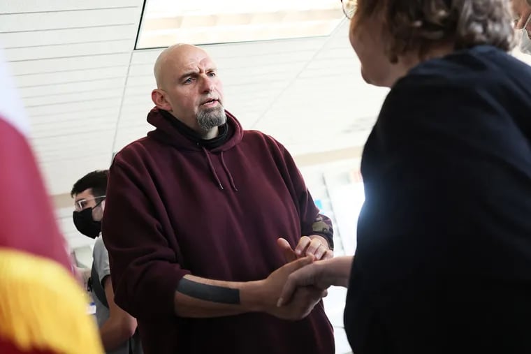Lt. Gov. John Fetterman campaigns for U.S. Senate at a meet and greets at Joseph A. Hardy Connellsville Airport on May 10, 2022, in Lemont Furnace, Pa.