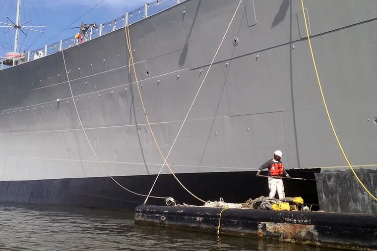 The painting of the hull of the Battleship New Jersey, which was completed this month. (Photo courtesy of the Battleship New Jersey)