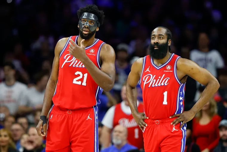 The Sixers' season will hinge on the connection of Joel Embiid (left) and James Harden.