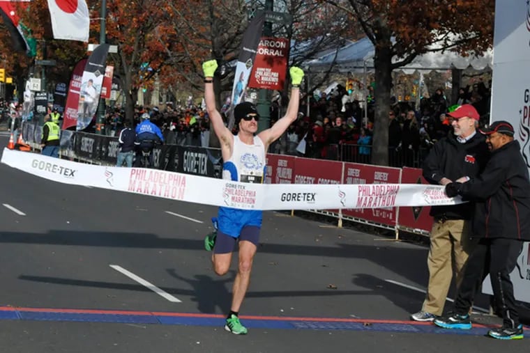 Dan Vassallo of Peabody, Mass. won the 2014 Philadelphia Marathon, with an unofficial time of 2:17:28. (Dave DuBan / for Philly.com)