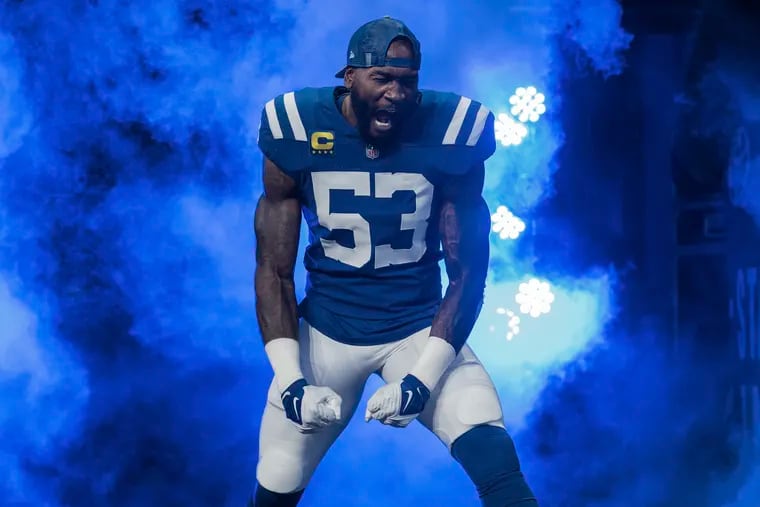 Indianapolis Colts linebacker Shaquille Leonard before a game against the Los Angeles Rams on Oct. 1.