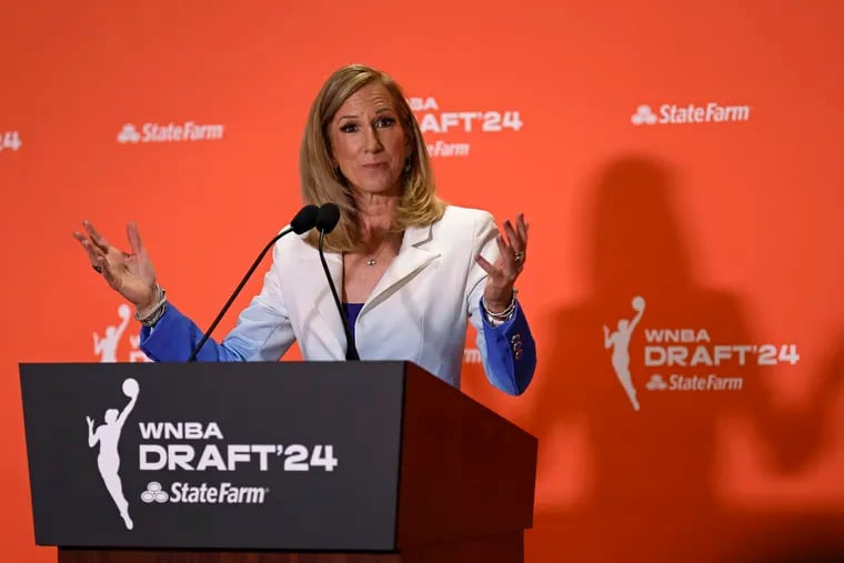 WNBA commissioner Cathy Engelbert speaks to the media in a news conference at Monday's draft.