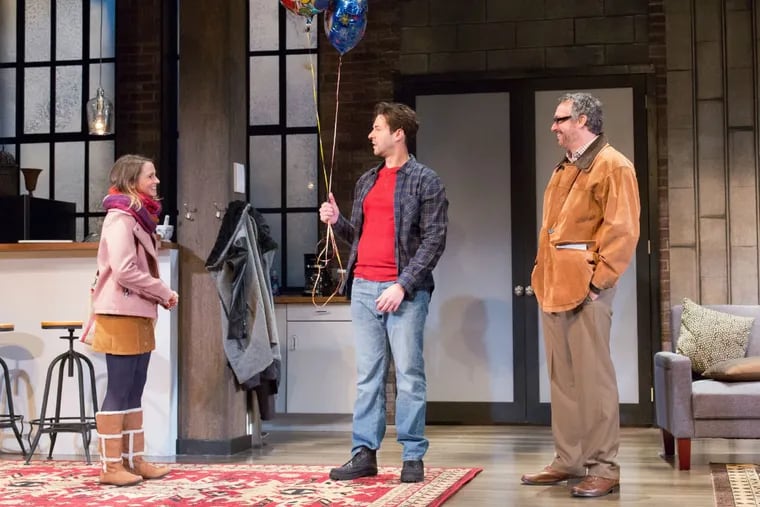 (From left to right) Laura Giknis, Michael Satow, and Danny Vaccaro in “Time Stands Still,” through Feb. 11 at Bristol Riverside Theatre.