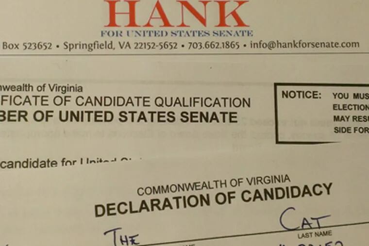 Hank: The real deal. (Though being only 10-years-old, he wouldn't have been eligible to take office!) From Hank's Facebook page.