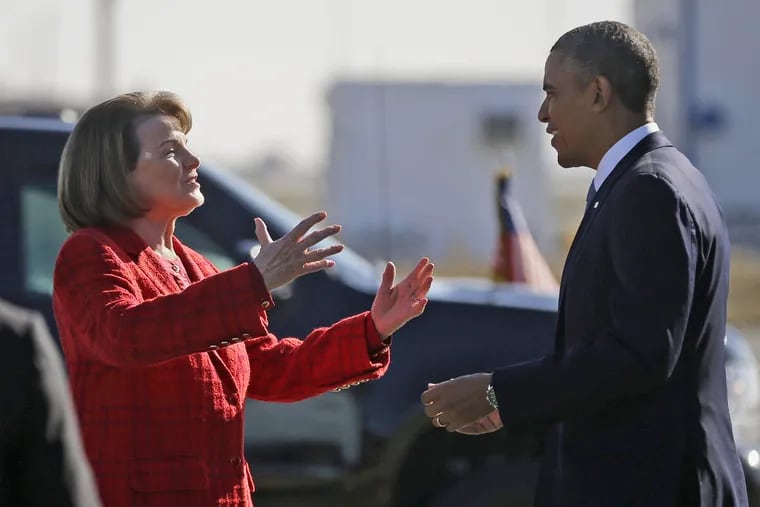 Longtime California Sen. Dianne Finestein, seen here in 2013 with former President Barack Obama, faces a Democratic challenger in Tuesday's primary election. California is among eight states holding primary elections on Tuesday. 
