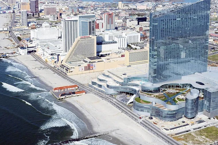 Aerial view of the Atlantic City skyline looking south from the Revel Casino. Revel and Showboat close this weekend, and Trump Plaza in two weeks, resulting in a loss of 5,700 jobs in Atlantic City.
