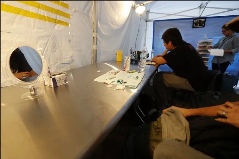 A view inside the pop-up safe injection site in Moss Park in Toronto, Canada on October 3, 2017.