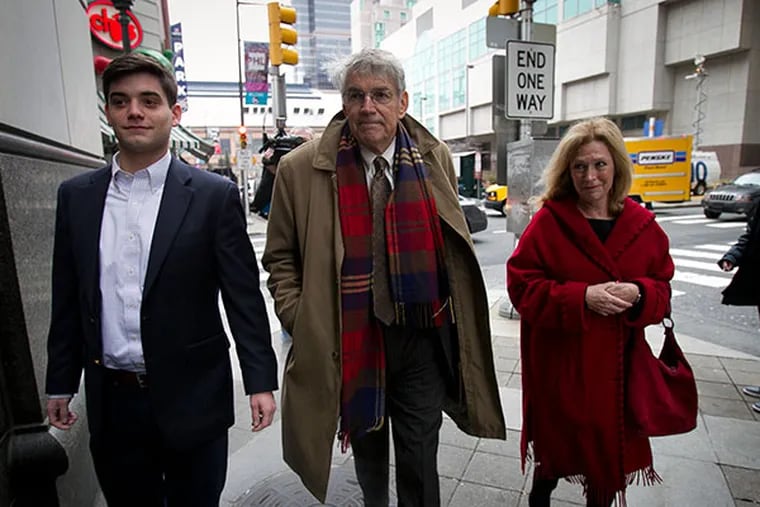 Thomas Bergstrom attorney representing Monsignor William Lynn arrives at the Criminal Justice Center with two unidentified people on Monday, Dec. 30, 2013. ( ALEJANDRO A. ALVAREZ / STAFF PHOTOGRAPHER )