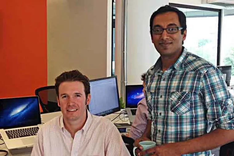 Curalate co-founders Nick Shiftan (left), chief technology officer, and Apu Gupta, CEO, at their new offices at 2401 Walnut. (Staff photo by Jeff Gelles.)