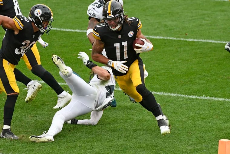 Steelers wide receiver Chase Claypool caught a 35-yard touchdown for his fourth score of the day in the Eagles 38-29 loss Sunday.