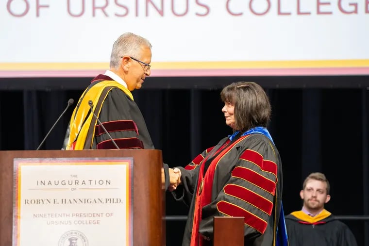 Joseph M. DeSimone, chair of the Ursinus College board of trustees, at the inauguration of president Robyn Hannigan.