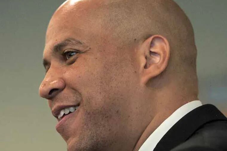 Newark Mayor Cory Booker campaigns in South Jersey, at a town hall meeting at the South Jersey Technology Park in Mullica Hill and Ponzio's Diner in Cherry Hill on July 10, 2013.   Here, at the town hall meeting.  ( APRIL SAUL / Staff )