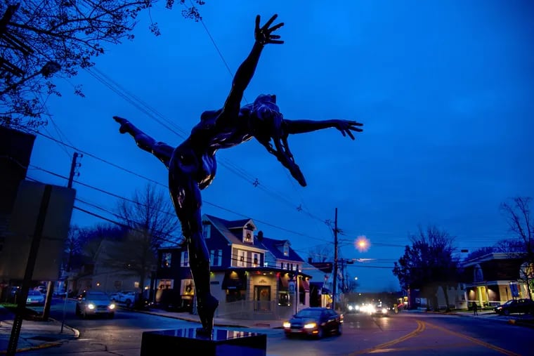 A life-size ballerina sculpture is newly installed in a heavily traveled traffic circle in Haddonfield.