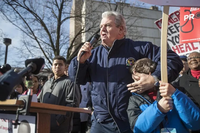 Congressman Bob Brady, head of Philadelphia’s Democratic Party, speaks at a rally.
