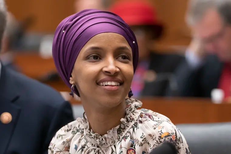 Rep. Ilhan Omar, D-Minn., sits with fellow Democrats on the House Education and Labor Committee during a bill markup, on Capitol Hill in Washington, Wednesday, March 6, 2019.  House Democrats are rounding the first 100 days of their new majority taking stock of their accomplishments, noting the stumbles and marking their place as a frontline of resistance to President Donald Trump. (AP Photo/J. Scott Applewhite)