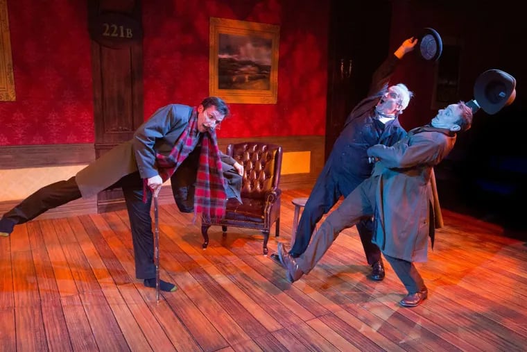 (Left to right:) Dan Hodge, Bill Van Horn, and Jered McLenigan in “Ken Ludwig’s Baskerville: A Sherlock Holmes Mystery,” through Feb. 4 at the Walnut Street Theatre Independence Studio on 3.