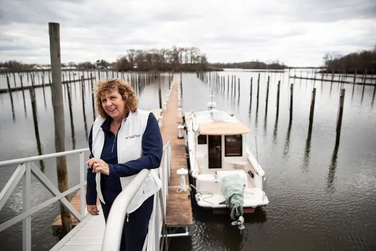 Cherie Kemper-Starner, Base Owner and Captain at SailTime, a sailing school and club at Penns Landing. She's pictured here at G. Winter’s Sailing Center in Riverside, NJ. Kemper-Starner believes emphatically that Pennsylvania is not a landlocked state.