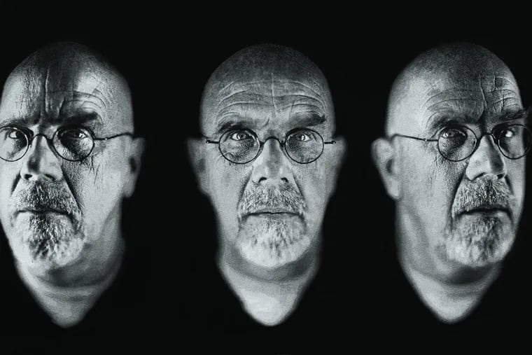 Detail from “Chuck Close.Self Portrait/Five Part (2009) from the exhibition of Close’s photography now on display at PAFA.