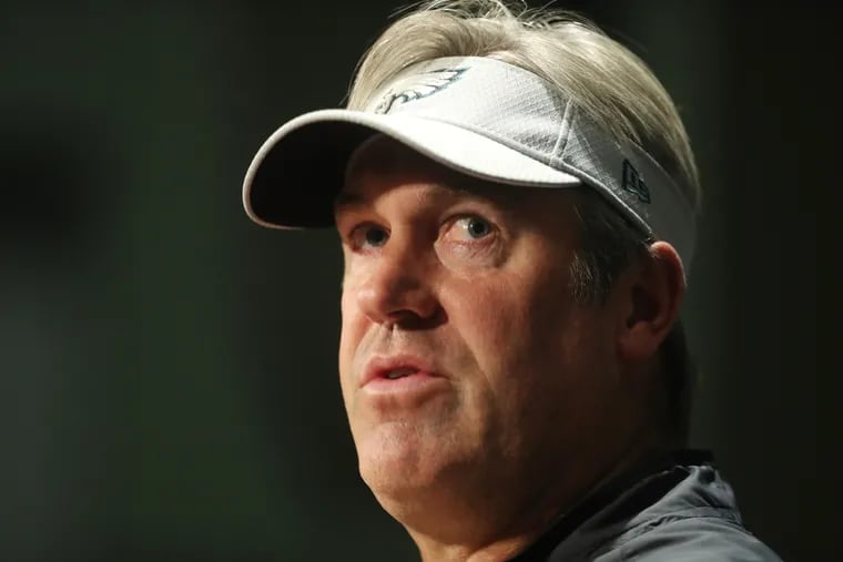 Eagles coach Doug Pederson speaks about the new season at minicamp at the NovaCare Center on Tuesday.
