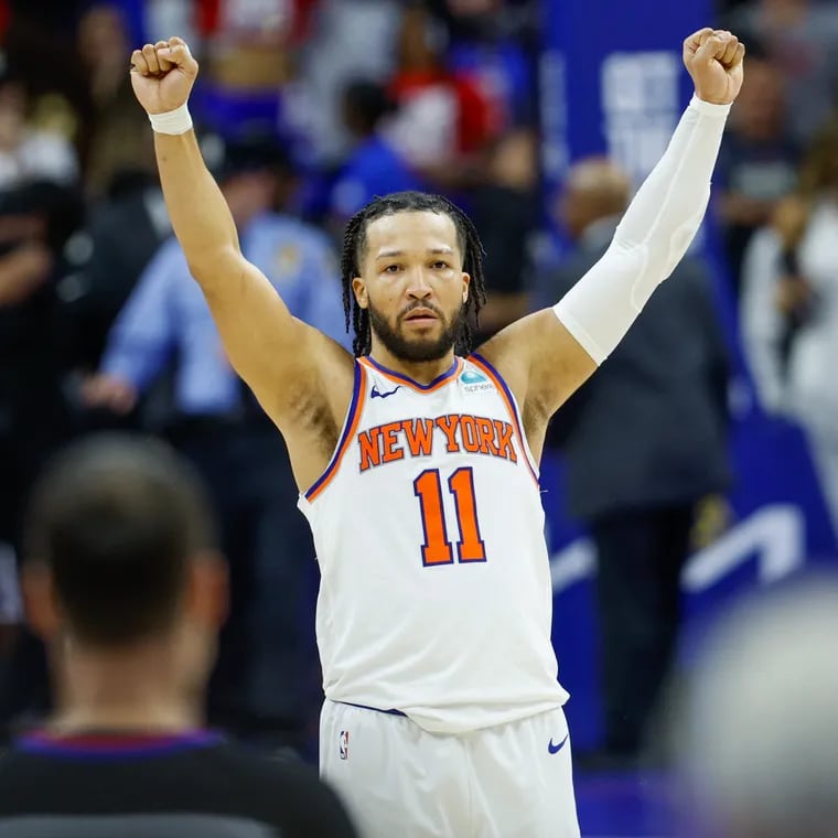 All-Star guard Jalen Brunson celebrates during a Knicks victory in Game 6 that ended the Sixers' season.