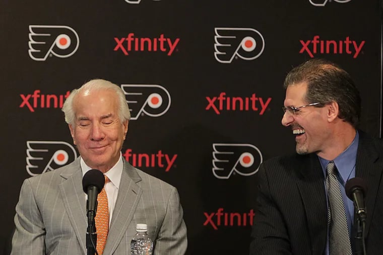 Flyers chairman Ed Snider (left) and general manager Ron Hextall (right). (David Maialetti/Staff file photo)