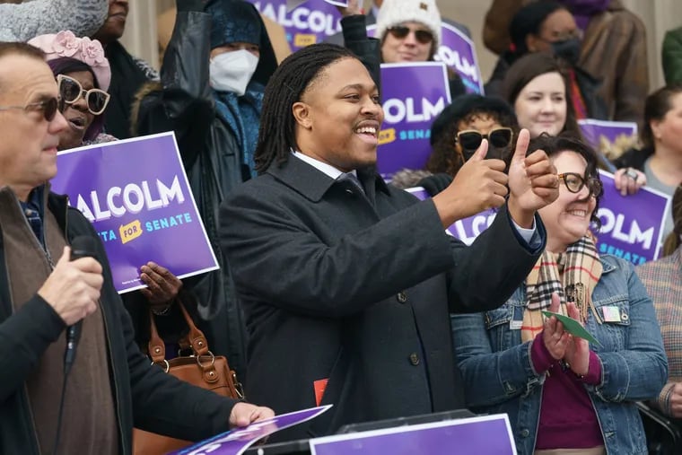 Pennsylvania State Rep. Malcolm Kenyatta (D., Philadelphia) at a rally for his U.S. Senate campaign on Feb. 18 in West Chester.