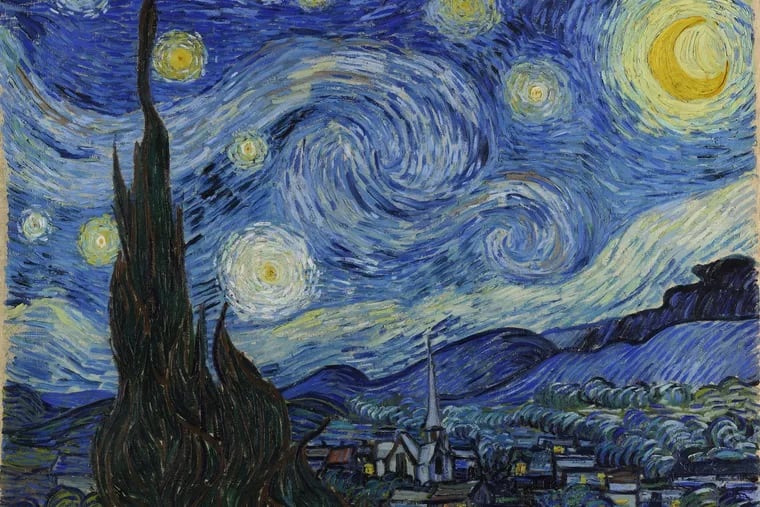 "The Starry Night," oil on canvas by the Dutch post-impressionist painter Vincent van Gogh. Painted in June 1889, it describes the view from the east-facing window of his room at Saint-Paul de Mausole, a mental institution in  Saint-Rémy-de-Provence, just before sunrise, with the addition of an ideal village. (Credit:  Museum of Modern Art, New York)