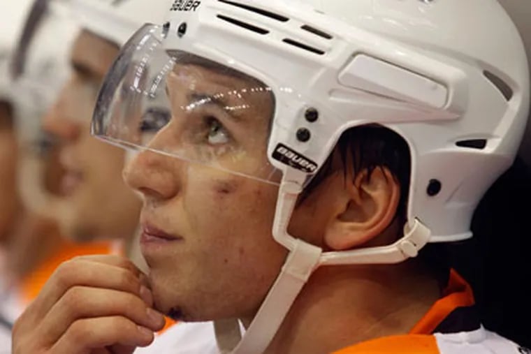 Braydon Schenn skated with the Flyers at practice on Wednesday. (AP Photo/Tony Ding)