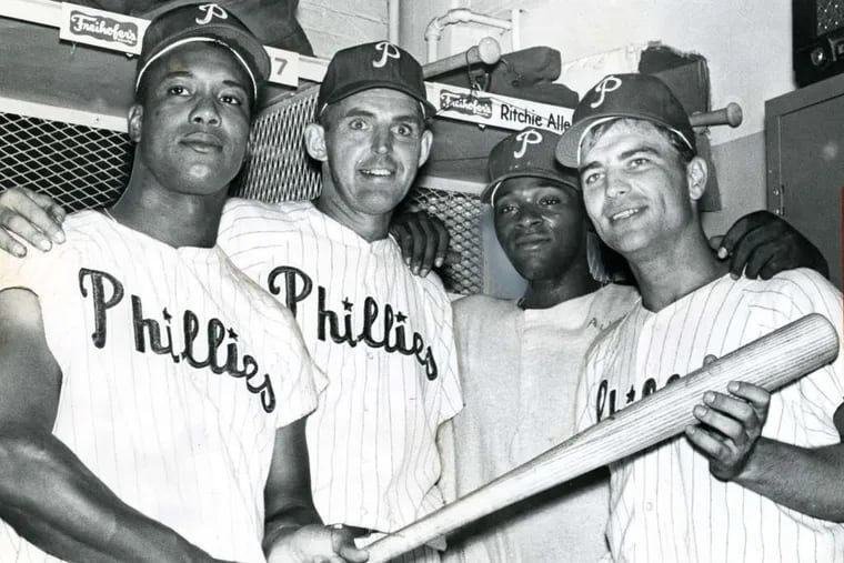 The 1964 Phillies had a potent quartet of sluggers: (from left) Wes Covington, Frank Thomas, Dick Allen, and Johnny Callison.