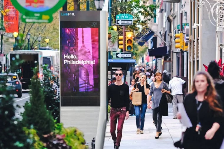 As of September, high-tech kiosks that look like this will dot the sidewalks of Center City, University City and other parts of Philadelphia.