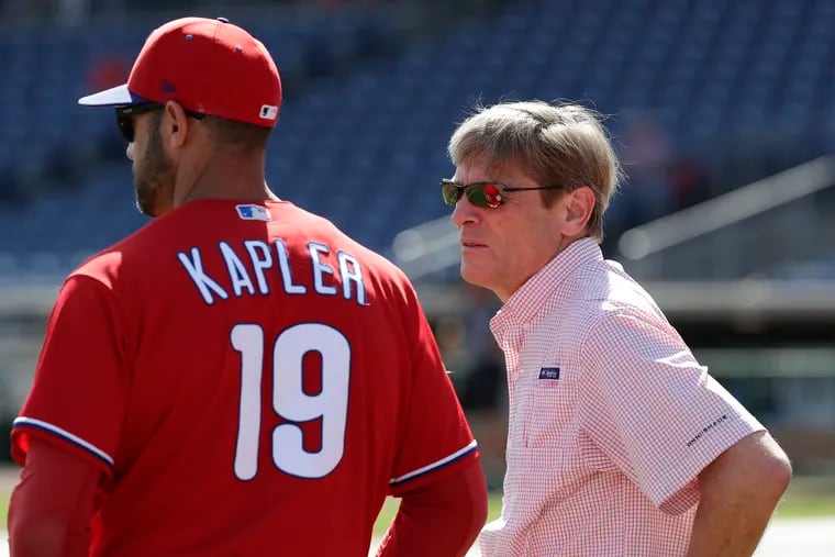 Phillies owner John Middleton, right, might have the final say over whether manager Gabe Kapler returns next season.