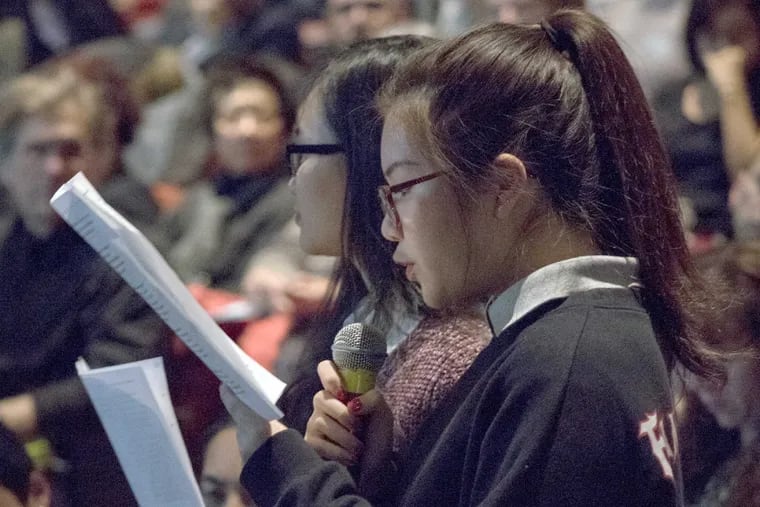 During a Town Hall meeting at the Community College of Philadelphia, a student from Furness High School discusses the difficulties students like her face because of the lack of resources.