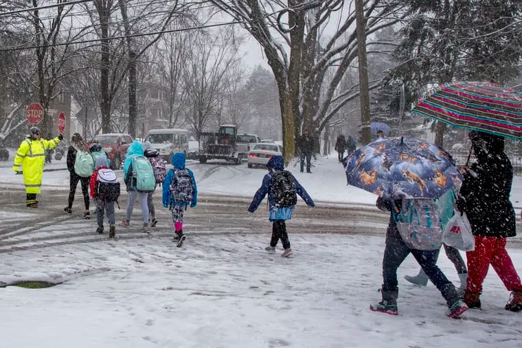 School is dismissed early as children leave Central Elementary School in Haddonfield February 20, 2019.