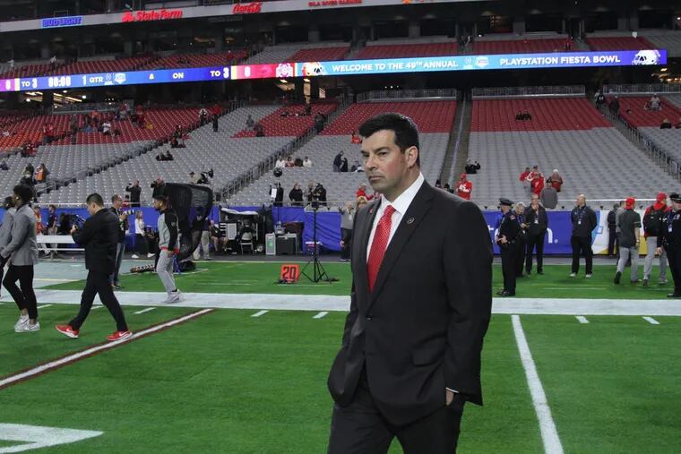 Ohio State head coach Ryan Day, shown here at the 2019 Fiesta Bowl in Glendale, Arizona, thinks a medical subcommittee will come up with a plan that would enable the previously postponed Big Ten fall football season to begin in mid-October. (David Petkiewicz/Cleveland Plains Dealer/TNS)